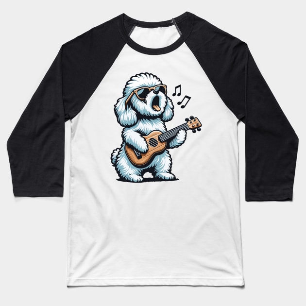 Dog Playing Guitar Singing Maltese Poodle Funny Doodle Baseball T-Shirt by BraaiNinja